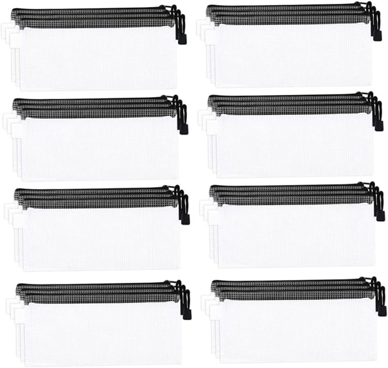 woobles Zipper Pencil Pouch, Pencil Cases, 24pcs Zipper Mesh Pouches, Multipurpose Pencil Pen Cases for Organizing Office School Supplies Cosmetics Tools (White with Black Zipper) - Image 1